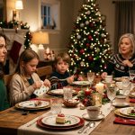 Grandparents canceled Christmas gifts for two children during a family dinner while their mother watches them react to the announcement.