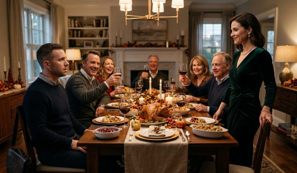 Daniel places a mysterious folder on the table after a Thanksgiving Dinner Family Vote