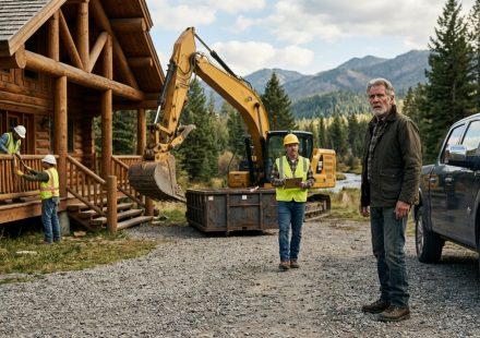 Father confronting a demolition crew after discovering his daughter demolished his cabin without warning