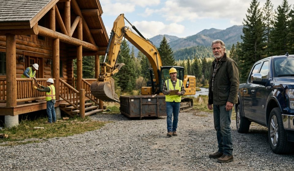 Father confronting a demolition crew after discovering his daughter demolished his cabin without warning