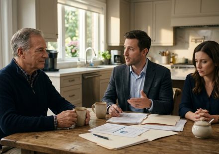 Widowed father at the kitchen table as his son-in-law demanded rent during a tense family discussion