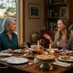 Family dinner at a lake house where relatives make plans about the homeowner's rooms without asking her permission.