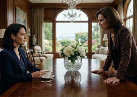 Stepmother told me to move out during a tense confrontation with Carla at the dining table inside their family estate.