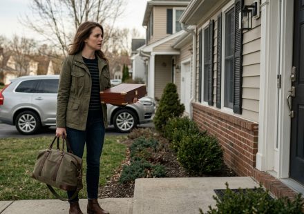 Woman arriving at her childhood home after she drove seven hours to see her parents