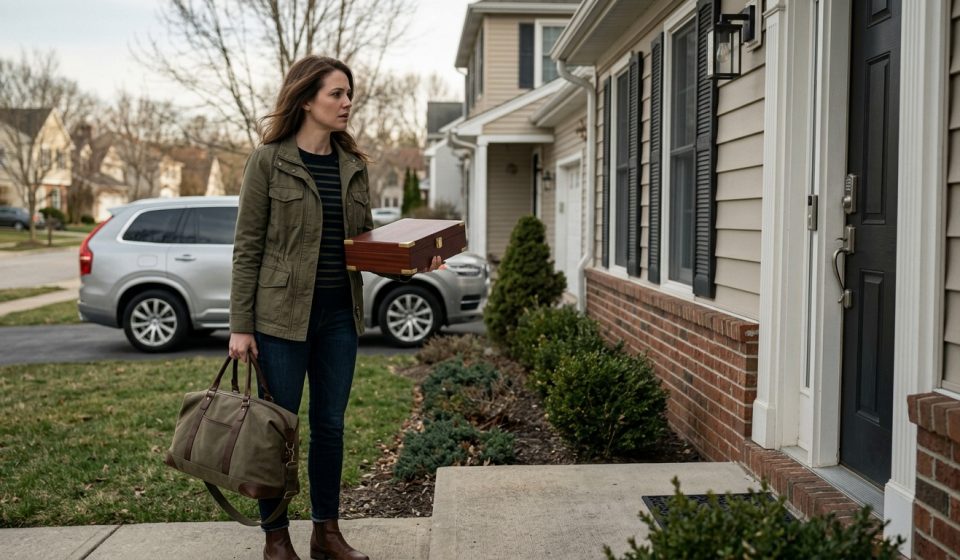 Woman arriving at her childhood home after she drove seven hours to see her parents