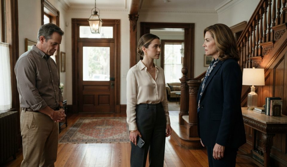 Haley standing inside her restored Victorian home after her mother gives her 48 hours to leave the house.