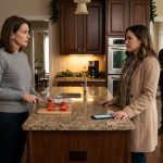 Daughter gave away my bedroom as Melissa stands in her kitchen while Jessica announces plans for forty Christmas guests.