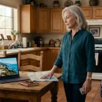 Retired mom asked to cook for a family reunion looks at her phone in her Tucson kitchen while considering different plans.