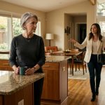 Daughter moving into my house while confidently discussing bedroom plans as her mother stands firmly in her newly renovated kitchen.