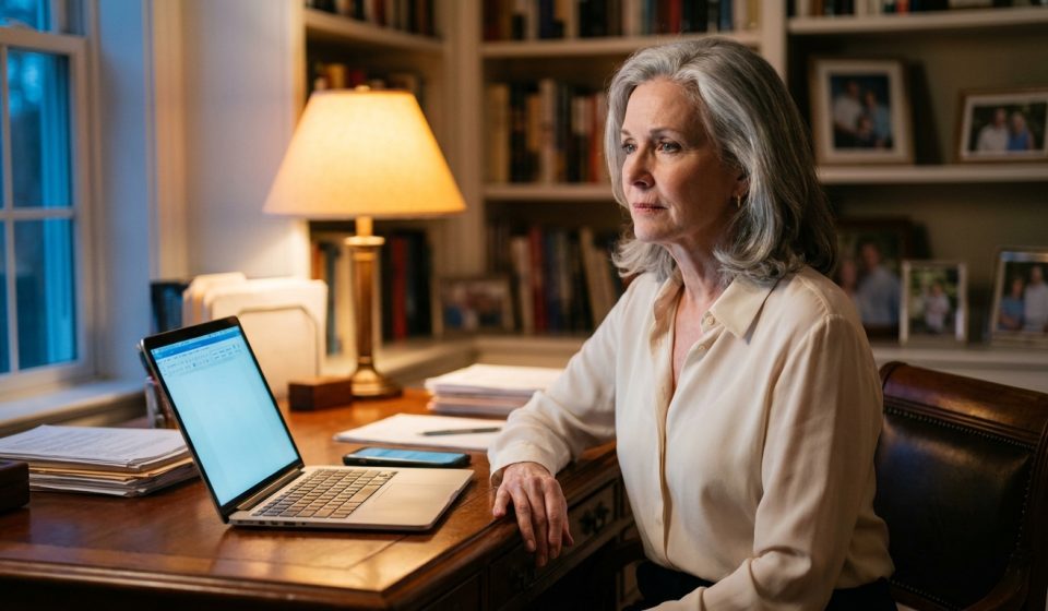 Mother reviewing a lease after her son demanded boundaries from mother while living rent-free in her house.