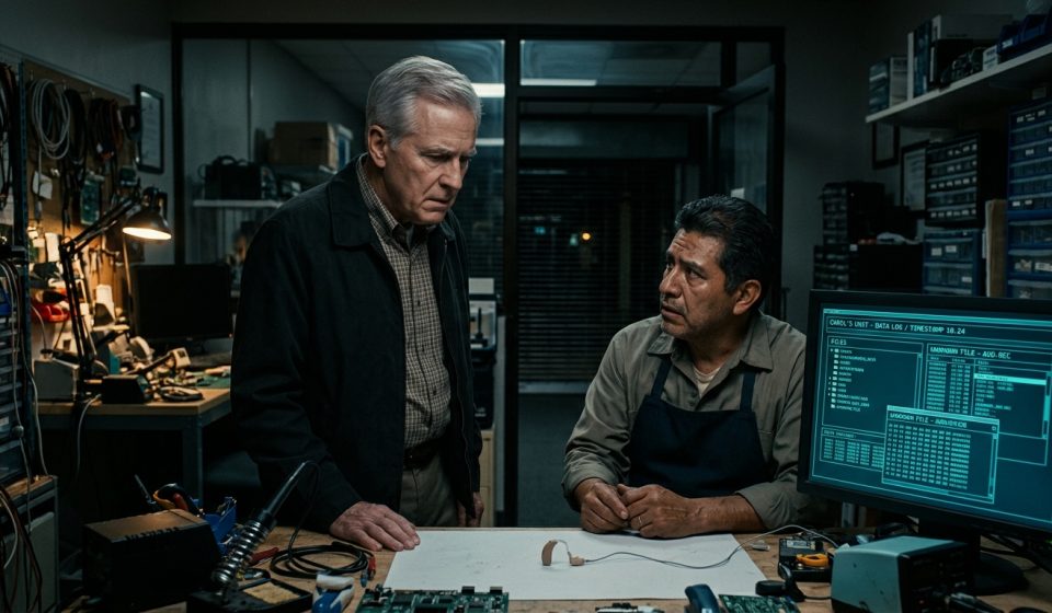 A widower brings his wife's hearing aid after her death to a longtime family friend who discovers something alarming inside the repair shop.