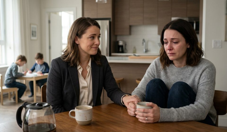 Two sisters talking over coffee after my sister became a single mom and needed family support