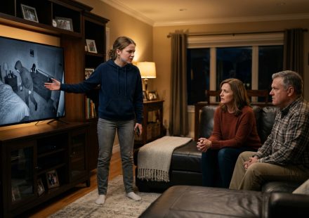 Jocelyn looks uneasy inside her bedroom after noticing disturbing warning signs involving her stepbrother.
