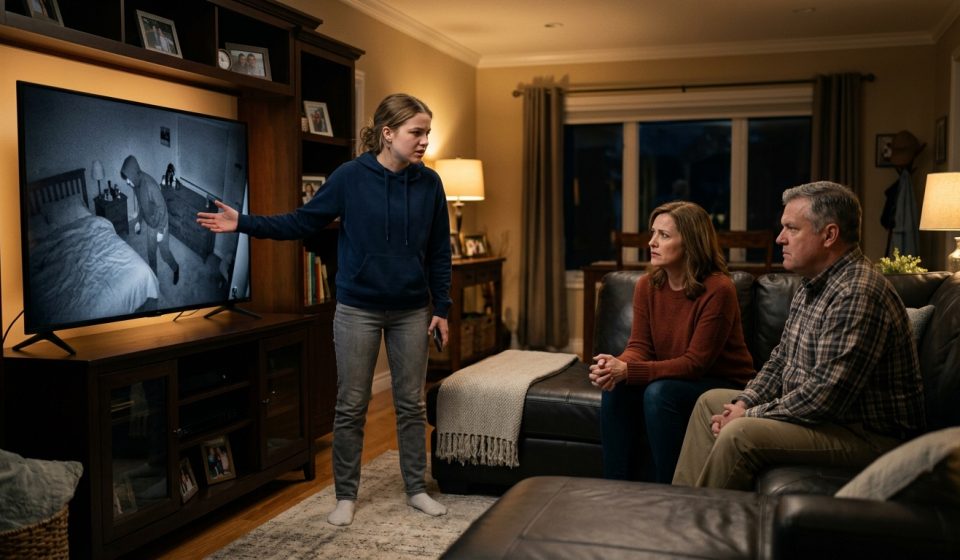 Jocelyn looks uneasy inside her bedroom after noticing disturbing warning signs involving her stepbrother.