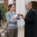 Grandfather confronting a shocking financial mystery as a new mother holds her nine-day-old baby in worn-out clothes outside a church.