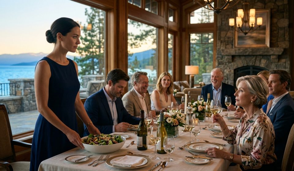 Mother-in-law called me the help as Nina serves salad during a wealthy family dinner at a luxury Lake Tahoe resort