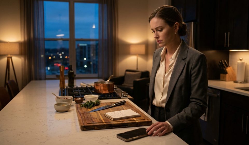A 29-year-old woman sitting alone in her Nashville apartment after being excluded from her sister's engagement dinner.