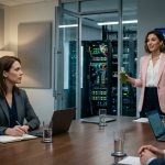 Experienced technology employee watching the CEO's daughter-in-law present plans to replace the company's legacy systems.