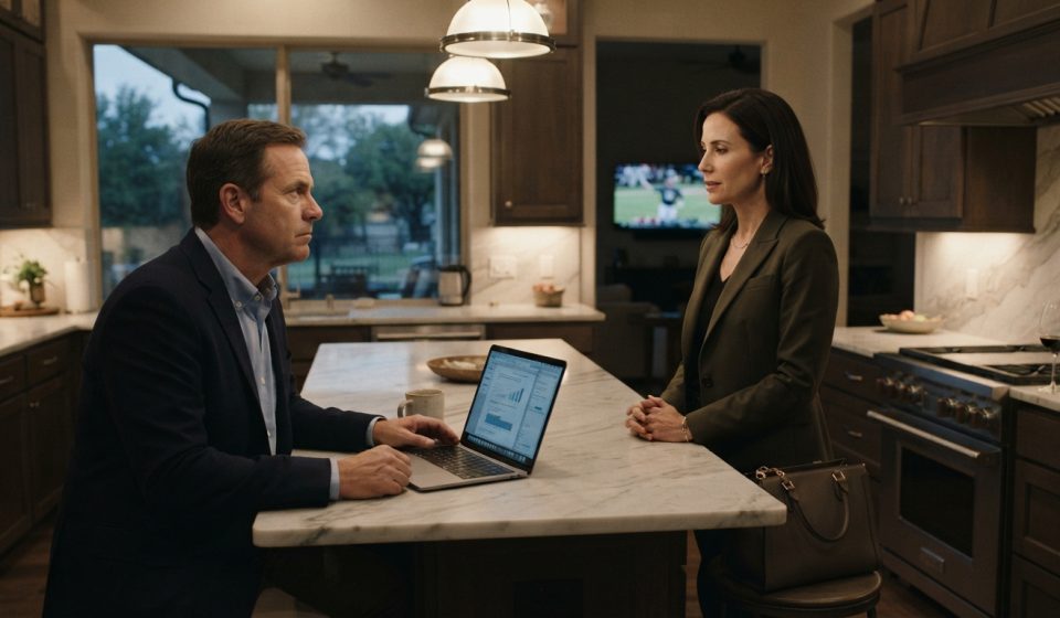 Daniel listens across the kitchen island as his wife tells him she found her soulmate after 13 years together.
