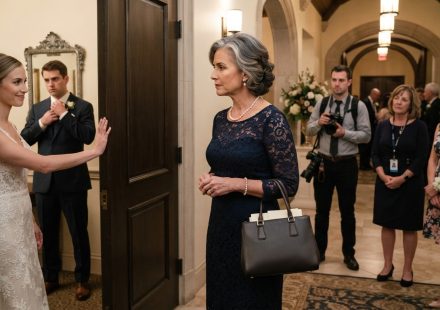 Mother standing outside the family room at her son's wedding while the bride blocks the doorway after she paid for my son's wedding.