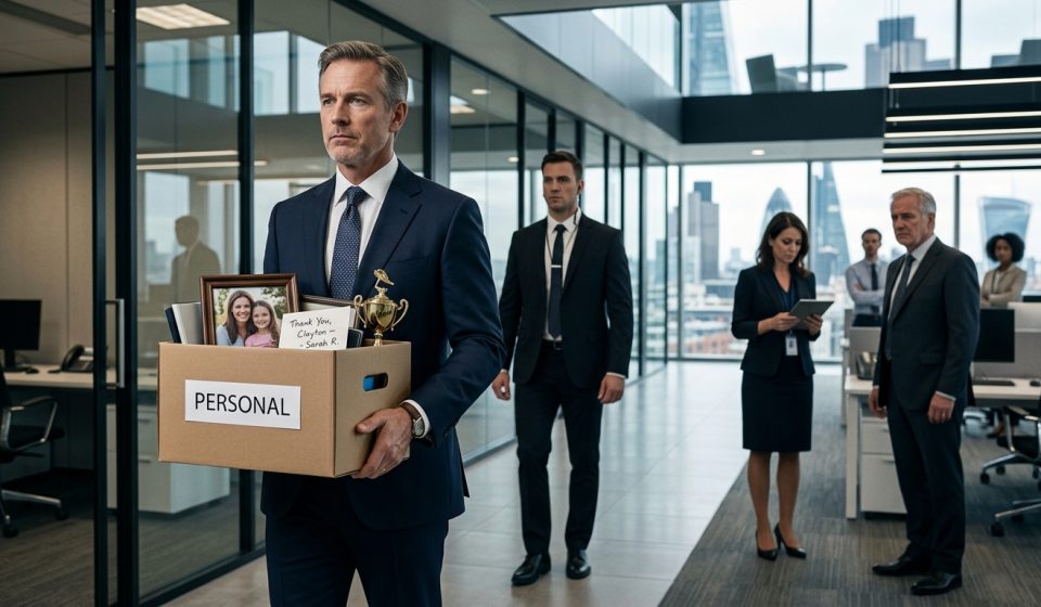 New CEO fired me after 14 years, leaving Clayton to pack his personal belongings into a cardboard box inside his corporate office.