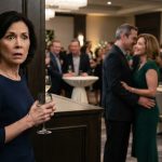 A shocked woman discovers her husband and best friend kissing behind the bar at a company party.