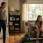 A concerned mother sits beside her upset 14-year-old daughter after learning the family refused to pay her daughter for weeks of restaurant work.