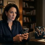 Longtime professional employee watching a shocking staff-party video of her boss insulting her on her phone.