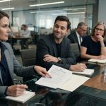 Senior contracts manager calmly pointing to her NDA during a tense confrontation with her boss