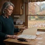Loretta opens a family folder at her kitchen island after learning her son and daughter-in-law secretly moved to a new address.