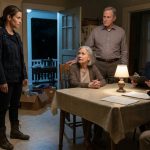A concerned daughter arriving after her mother sent her emergency code and finding her seated at a kitchen table surrounded by suspicious care paperwork.