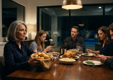71-year-old mother holding a breadbasket at dinner after her son asked her to move out