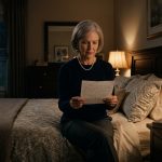 Camille reads a handwritten note after her son left a note on my pillow late at night
