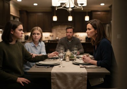 Two teenage sisters at a tense family dinner with their controlling mother shortly before the golden child sister went missing.
