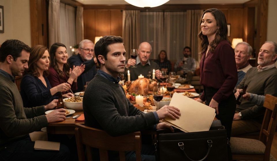 Daniel sits quietly at Thanksgiving dinner as his sister announces that the family has voted him out.
