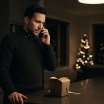 A 33-year-old man standing alone in his kitchen during a tense phone call after being told not to attend his family's Christmas celebration.
