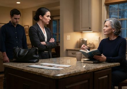 Ashley sits calmly at the kitchen table as her daughter-in-law confronts her about finding a permanent place to live.