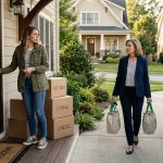 Linda calmly faces her furious daughter-in-law on the front porch after changing the locks to her home.