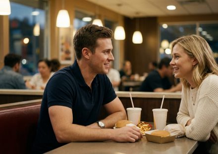 Aaron and Ashley enjoying a simple first date before he discovers that his wife wanted his parents' trust fund.