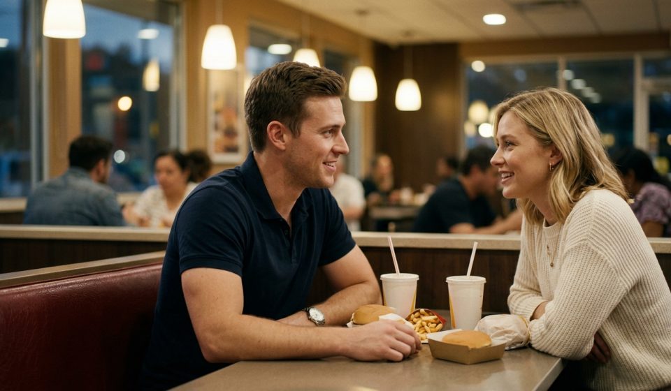 Aaron and Ashley enjoying a simple first date before he discovers that his wife wanted his parents' trust fund.