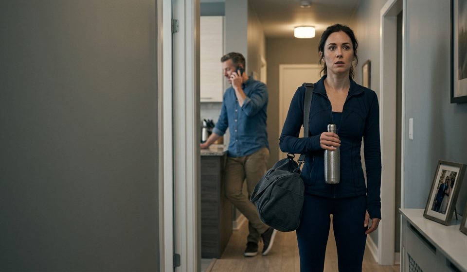 Woman standing silently in the hallway after overhearing her boyfriend say she wasn’t wife material