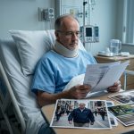 63-year-old man recovering in a Toronto hospital bed holding unexpected legal papers accusing him of stalking his ex-wife.