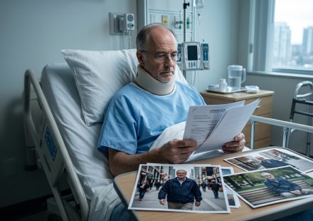 63-year-old man recovering in a Toronto hospital bed holding unexpected legal papers accusing him of stalking his ex-wife.
