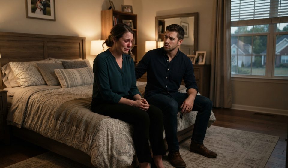 A worried young husband watching his emotionally distant wife protect her phone as their marriage begins falling apart.