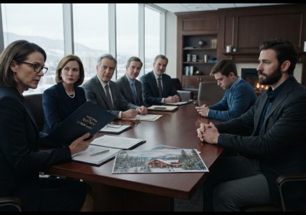 A 32-year-old man sits across from his estranged family during a tense will reading after his grandpa left him his mountain lodge.