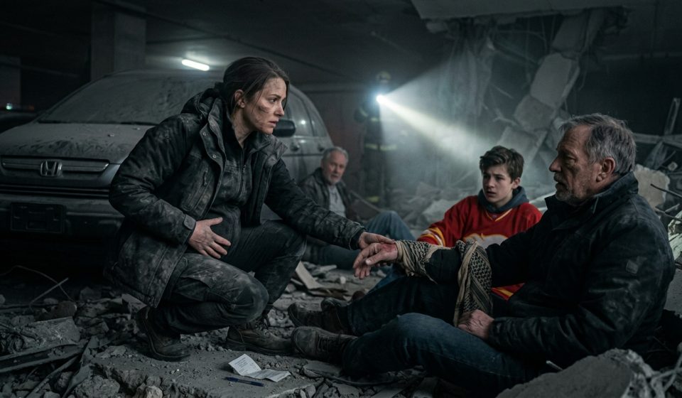 Eight-months-pregnant Leah trapped inside a collapsed parkade after her husband rescued his ex first.