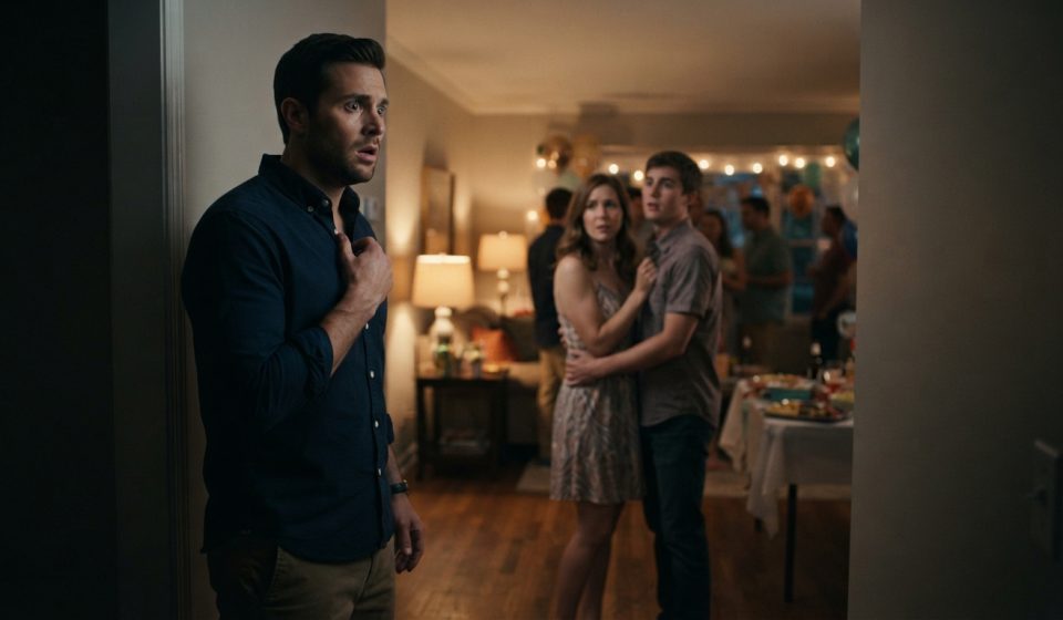 Nathan watches his wife giving his brother a suspiciously private smile during his birthday party at their home.