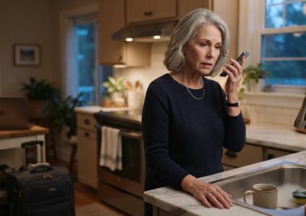 A 65-year-old mother stands quietly in her kitchen during the phone call telling her she isn't invited to her daughter's wedding.
