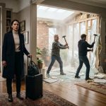 A woman returning to her Denver brownstone and discovering her father and brother tearing down the walls of her custom sunroom.