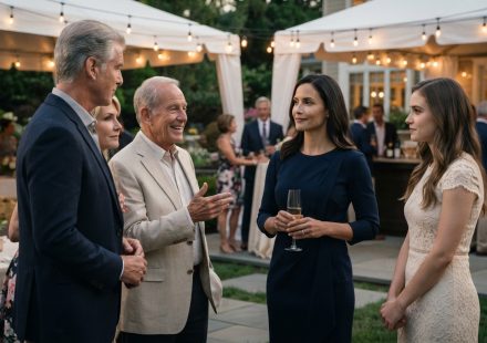 Sonia stands calmly at her sister's elegant engagement party as a stunned guest receives an unexpected phone call after her family says she delivers meal kits.
